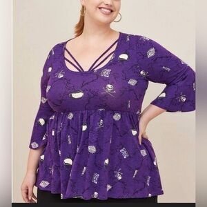 Torrid Disney Hocus Pocus Shirt Babydoll Bell Sleeve Purple 2x